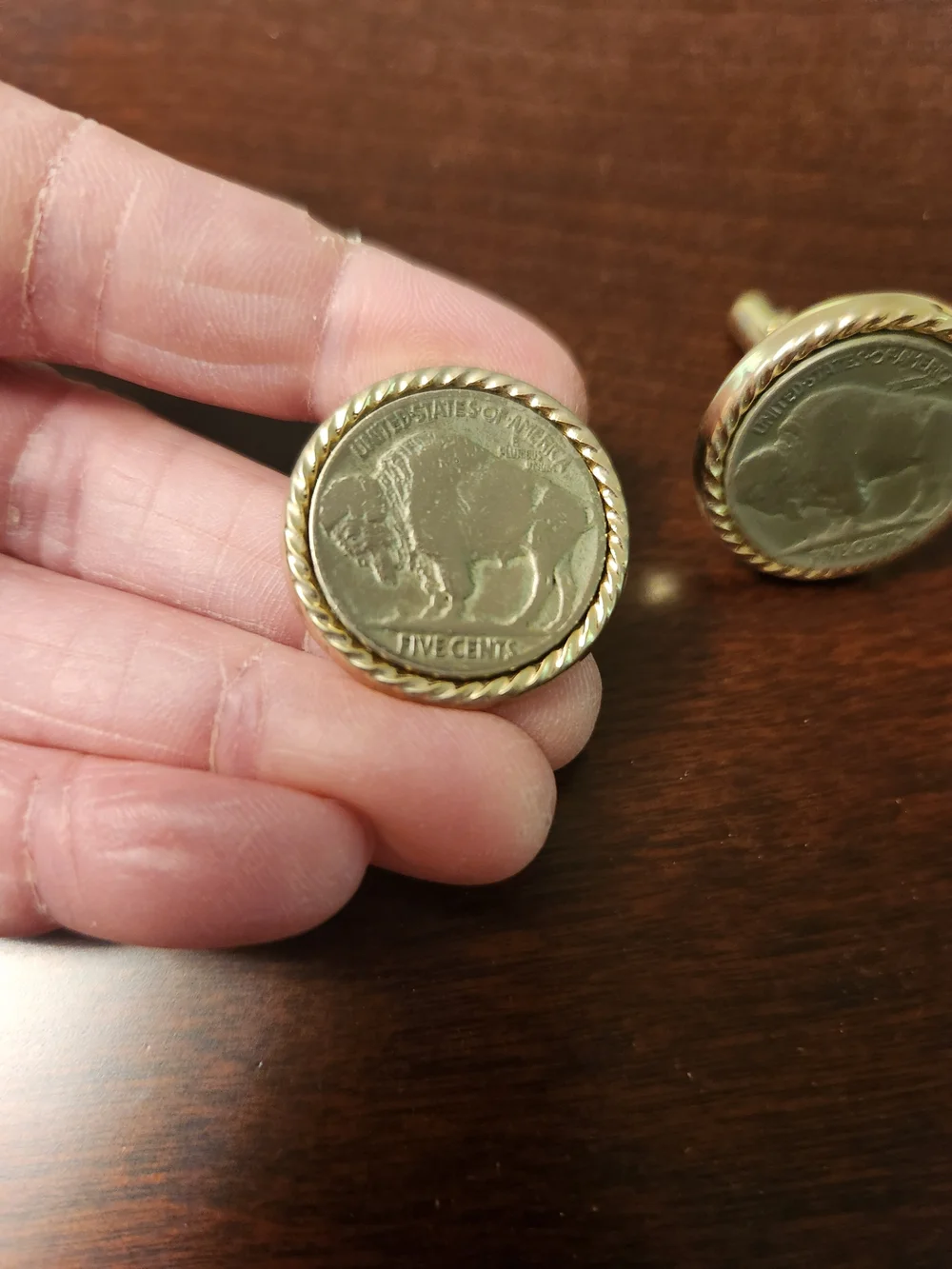 Buffalo Nickel Cufflinks with Rope Edge - Picture 2 of 2